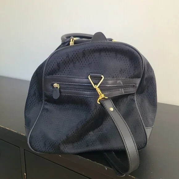 Yves Saint Laurent YSL Travel Bag Black Canvas Leather Duffle Shoulder Bag - Picture 12 of 12